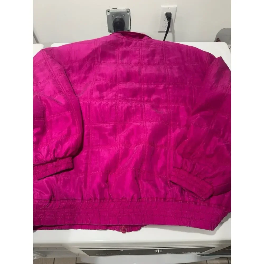 Vintage Bocoo 100% Silk Fuchsia Pink Quilted Bomber Jacket Size M Y2K